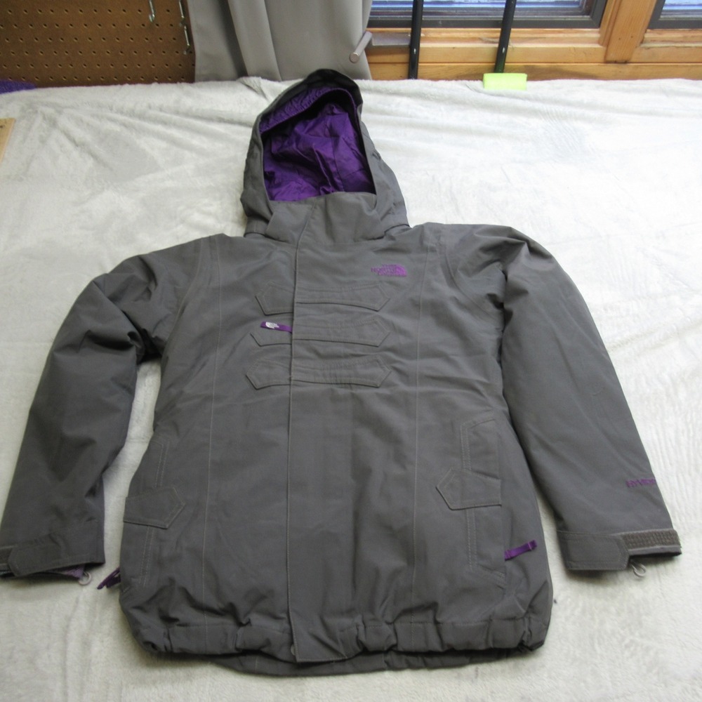 North Face Hyvent Jacket Girl Medium Gray Hood Waterproof‎ 3in1 Removable Liner